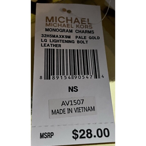 Michael Kors Pale Gold Lightning Bolt Saffiano Leather Bag Charm Keychain NIB - Picture 15 of 15